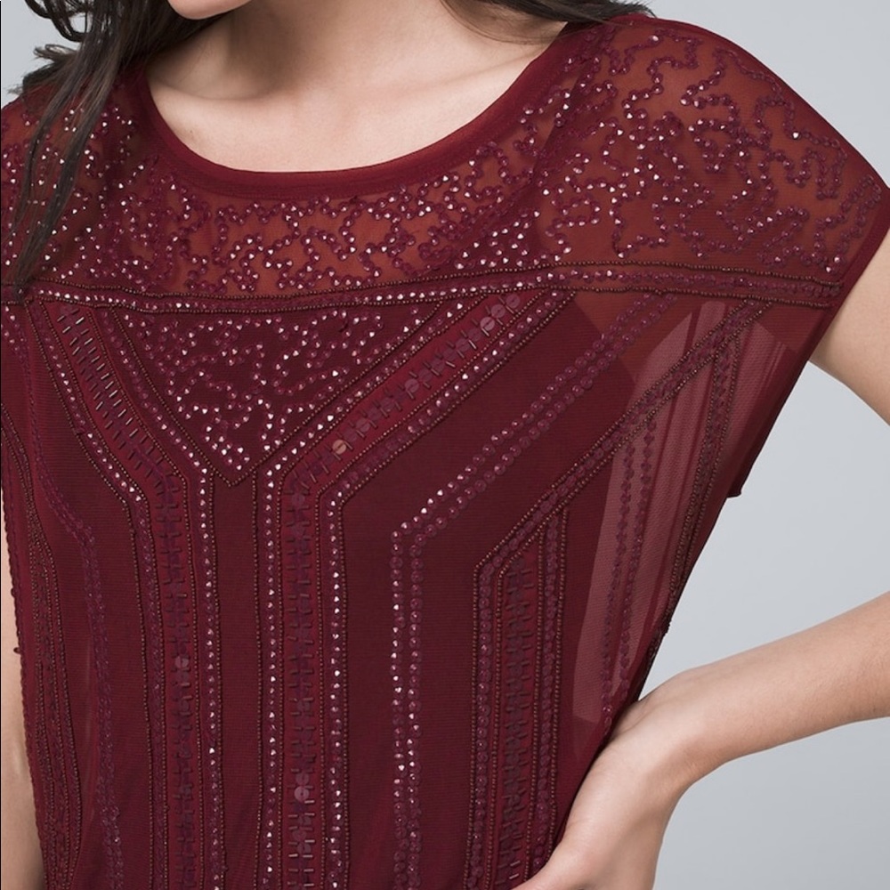 White House Black Market Embellished Sheer Top
